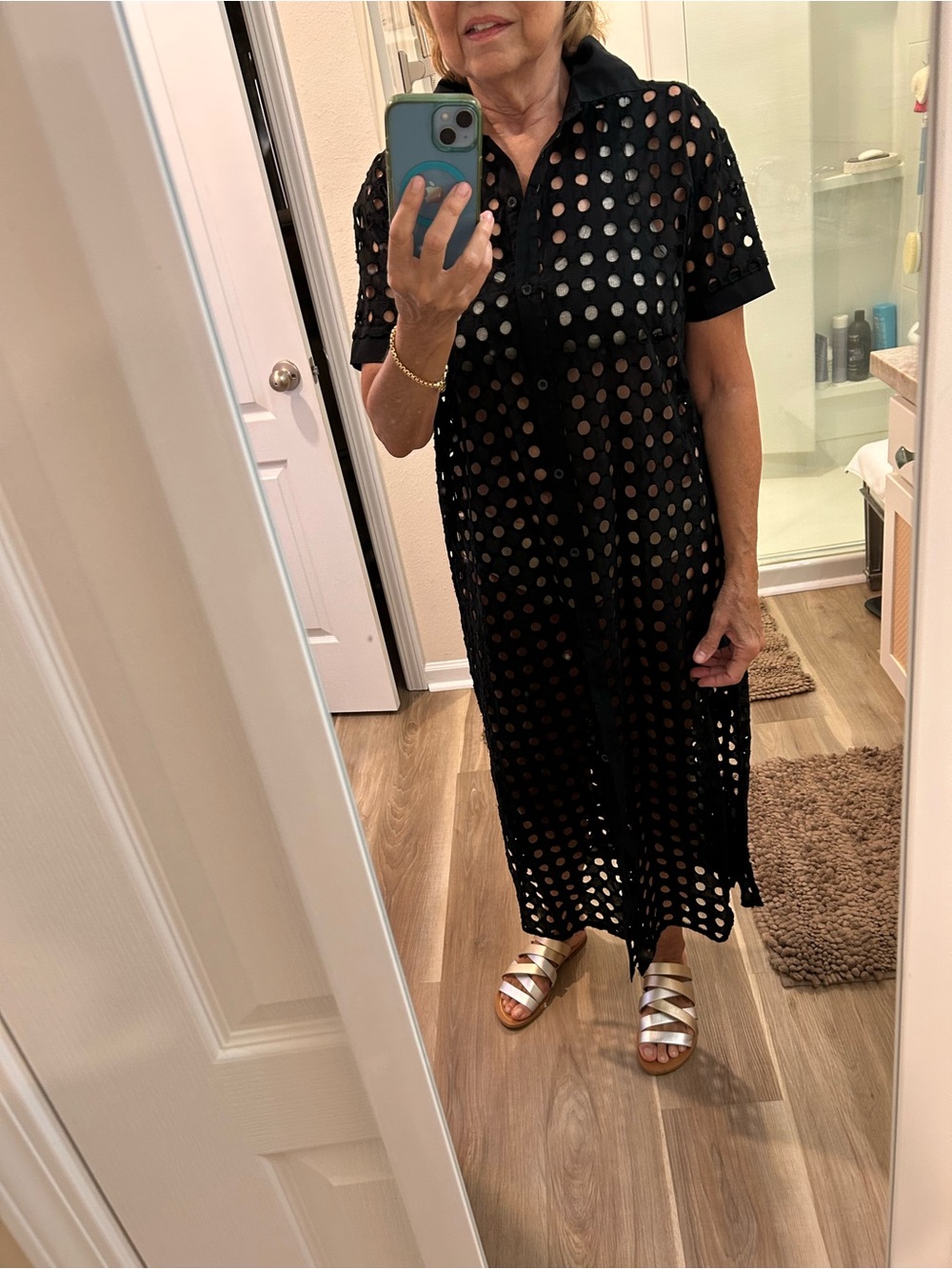 Fabulous beach dress alert! never worn Black Eyelet Maxi Shirt Dress. Buttondown